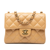 シャネル ミニマトラッセ ココマーク 斜め掛け チェーン ショルダーバッグ ベージュ キャビアスキン レディース CHANEL 【中古】