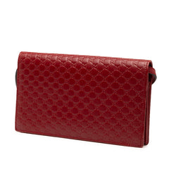 グッチ マイクログッチシマ ショルダーウォレット ショルダーバッグ 466507 レッド レザー レディース GUCCI 【中古】