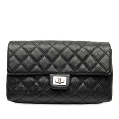 シャネル 2.55 マトラッセ ポーチ クラッチバッグ ブラック キャビアスキン レディース CHANEL 【中古】