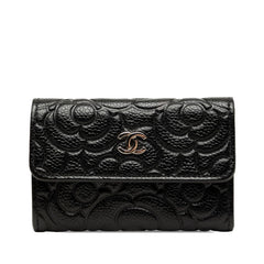 シャネル ココマーク カメリア カードケース 名刺入れ ブラック キャビアスキン レディース CHANEL 中古