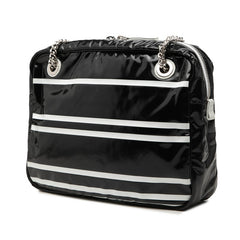 シャネル LA PAUSA チェーン ショルダーバッグ ロゴ ブラック ホワイト PVC レザー レディース CHANEL 中古