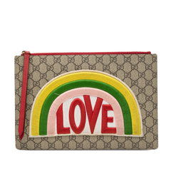 グッチ GGスプリーム レインボー LOVE クラッチバッグ セカンドバッグ 476411 ベージュ マルチカラー PVC レディース GUCCI 【中古】