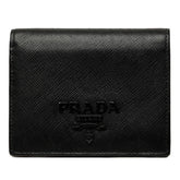 プラダ ロゴ 二つ折り財布 ブラック サフィアーノレザー レディース PRADA 中古