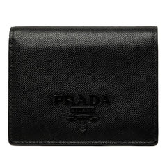 プラダ ロゴ 二つ折り財布 ブラック サフィアーノレザー レディース PRADA 中古