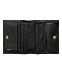 プラダ ロゴ 二つ折り財布 ブラック サフィアーノレザー レディース PRADA 中古