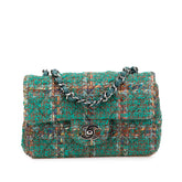 シャネル マトラッセ20 ココマーク シルバー金具 チェーン ショルダーバッグ グリーン マルチカラー ツイード レザー レディース CHANEL 【中古】