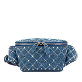 ヴァレンチノ スタッズ ウエストバッグ ボディバッグ ブルー シルバー デニム レザー レディース Valentino 中古