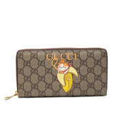 グッチ GGスプリーム ばなにゃ プリント ジッピーウォレット 長財布 701060 ブラウン イエロー PVC レザー レディース GUCCI 【中古】