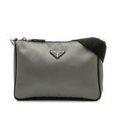 プラダ 三角ロゴプレート ショルダーバッグ 2VH113 グレー ブラック ナイロン レザー レディース PRADA 【中古】