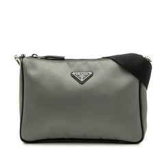 プラダ 三角ロゴプレート ショルダーバッグ 2VH113 グレー ブラック ナイロン レザー レディース PRADA 【中古】