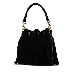 サンローラン エマニュエル フリンジ ハンドバッグ ショルダーバッグ 2WAY ブラック スエード レディース SAINT LAURENT 【中古】