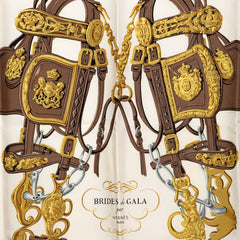 エルメス カレ90 BRIDE de GALA 式典用の馬勒 スカーフ ブラウン ホワイド イエロー シルク レディース HERMES 【中古】