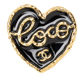 シャネル ココマーク COCO ハート ピンブローチ ピンバッチ ゴールド ブラック メッキ エナメル レディース CHANEL 【中古】