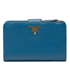 プラダ ロゴ 二つ折り財布 ブルー サフィアーノレザー レディース PRADA 【中古】