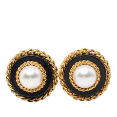 シャネル ヴィンテージ チェーン イヤリング ゴールド ブラック メッキ フェイクパール レディース CHANEL 【中古】