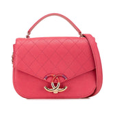 シャネル マトラッセ CCロゴ ハンドバッグ ショルダーバッグ ピンク キャビアスキン レディース CHANEL 【中古】