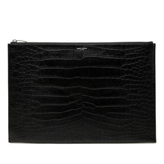 サンローラン クロコ型押し クラッチバッグ 378261 ブラック レザー メンズ SAINT LAURENT 中古