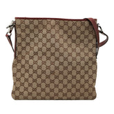 グッチ GGキャンバス 斜め掛け ショルダーバッグ 113013 ベージュ ワインレッド キャンバス レザー レディース GUCCI 【中古】