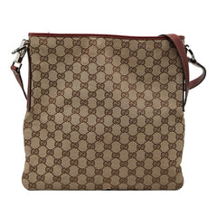 グッチ GGキャンバス 斜め掛け ショルダーバッグ 113013 ベージュ ワインレッド キャンバス レザー レディース GUCCI 【中古】