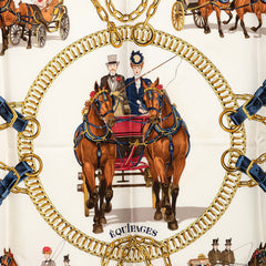 エルメス カレ90 EQUIPAGES 馬車 スカーフ ネイビー マルチカラー シルク レディース HERMES 【中古】