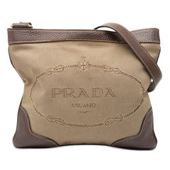 プラダ カナパ 斜め掛け ショルダーバッグ ブラウン キャンバス レザー レディース PRADA 【中古】