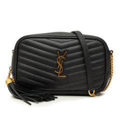 サンローラン YSLロゴ ルー ミニバッグ 斜め掛け チェーン ショルダーバッグ 618057 ブラック レザー レディース SAINT LAURENT 中古