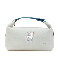 エルメス ブリッド ア ブラックGM カブリオル ポーチ ミニハンドバッグ ブルーナティエ コットン トワルシェブロン レディース HERMES 【中古】