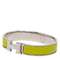 エルメス クリックH PM エナメルブレスレット バングル シルバー イエローグリーン メタル レディース HERMES 【中古】