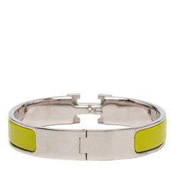 エルメス クリックH PM エナメルブレスレット バングル シルバー イエローグリーン メタル レディース HERMES 【中古】
