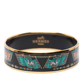 エルメス エマイユGM 鳥 旗 モチーフ バングル ゴールド ブラック マルチカラー メッキ レディース HERMES 【中古】