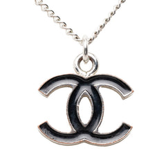 シャネル ココマーク ペンダント ネックレス シルバー ブラック メタル エナメル レディース CHANEL 【中古】