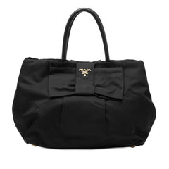 プラダ リボン ハンドバッグ ブラック ナイロン レザー レディース PRADA 【中古】