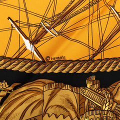 エルメス カレ90 MARINE ET CAVALERIE 海と騎兵隊 スカーフ ブラック シルク レディース HERMES 【中古】