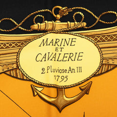 エルメス カレ90 MARINE ET CAVALERIE 海と騎兵隊 スカーフ ブラック シルク レディース HERMES 【中古】