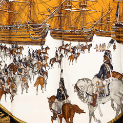 エルメス カレ90 MARINE ET CAVALERIE 海と騎兵隊 スカーフ ブラック シルク レディース HERMES 【中古】
