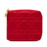 ディオール カナージュ 二つ折り財布 レッド ラムスキン レディース Dior 【中古】