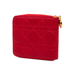 ディオール カナージュ 二つ折り財布 レッド ラムスキン レディース Dior 【中古】