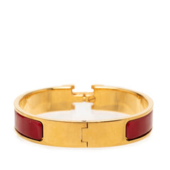 エルメス クリックH PM ブレスレット バングル ゴールド ワインレッド メッキ エナメル レディース HERMES 中古
