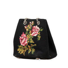 サンローラン フラワー 花 モチーフ チェーン ショルダーバッグ ブラック マルチカラー キャンバス レディース SAINT LAURENT 【中古】