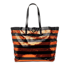 プラダ 三角ロゴ トートバッグ BR4727 ブラック オレンジ スパンコール エナメル レディース PRADA 【中古】