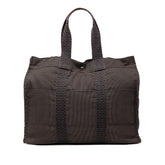 エルメス エールライン トートGM ハンドバッグ トートバッグ ブラック グレー キャンバス レディース HERMES 【中古】