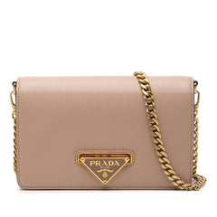 プラダ 三角ロゴプレート チェーン ショルダーバッグ 1BH133 ピンクベージュ サフィアーノレザー レディース PRADA 【中古】