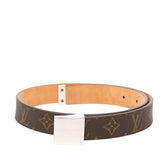 ルイ ヴィトン モノグラム サンチュール キャレ ベルト レザーベルト ロゴバックル M6801 ブラウン PVC レザー メンズ LOUIS VUITTON 中古