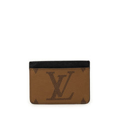 ルイ ヴィトン モノグラム ジャイアント リバース ポルト カルト LV サイドアップ カードケース ブラウン ブラック PVC レザー メンズ LOUIS VUITTON 中古