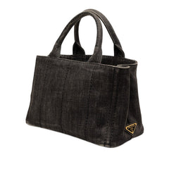 プラダ 三角ロゴプレート カナパ ハンドバッグ ショルダーバッグ 2WAY ブラック グレー デニム レディース PRADA 【中古】