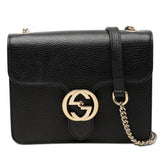 グッチ インターロッキングG チェーン ショルダーバッグ 510304 ブラック レザー レディース GUCCI 【中古】