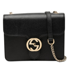 グッチ インターロッキングG チェーン ショルダーバッグ 510304 ブラック レザー レディース GUCCI 【中古】