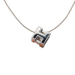 エルメス カージュドアッシュ チェーン Hキューブ ペンダント ネックレス オレンジ シルバー メタル レディース HERMES 【中古】