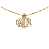 ディオール ロゴ エンブレム ペンダント ネックレス ゴールド メッキ ラインストーン レディース Dior 【中古】