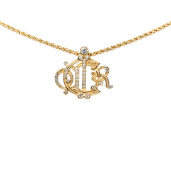 ディオール ロゴ エンブレム ペンダント ネックレス ゴールド メッキ ラインストーン レディース Dior 【中古】